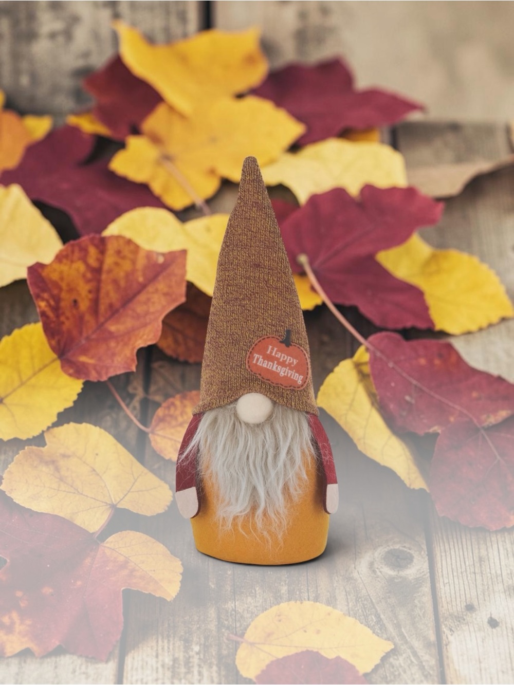 🍁 Harvest Tabletop Brown Burlap Hat Plush Gnome Mustard Yellow Thanksgiving